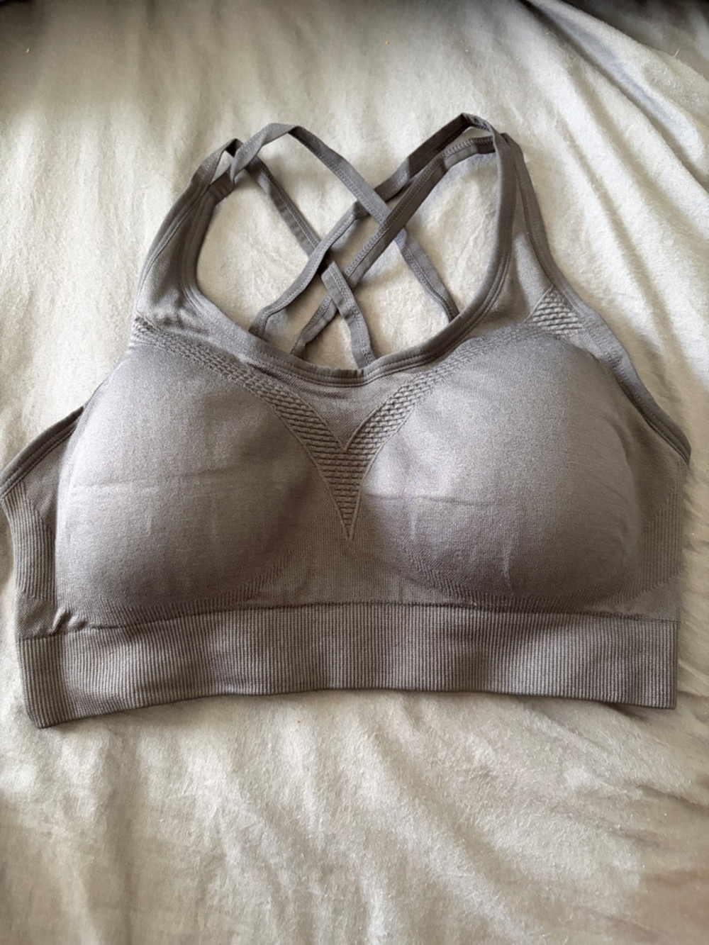 Seamless Crisscross Sports Bra - Gray/Gray Trim Medium NEW NWT
